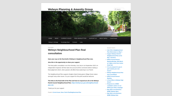 Screenshot of the The Welwyn Planning And Amenity Group website