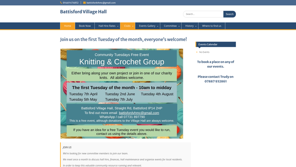 Screenshot of the Battisford, Combs, Little Finborough And Ringshall Village Hall website