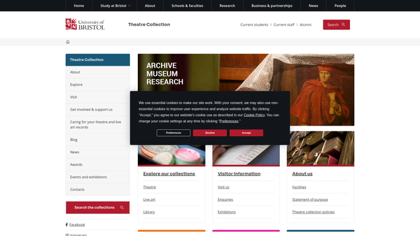 Screenshot of the The Friends Of The University Of Bristol Theatre Collection website