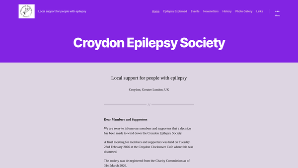 Screenshot of the Croydon Epilepsy Society website