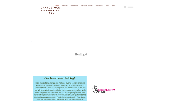 Screenshot of the Chardstock Community Hall Trust website