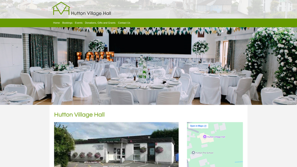 Screenshot of the Hutton Village Hall website