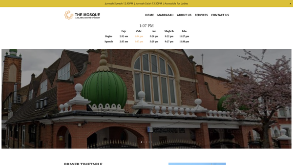 Screenshot of the The Mosque And Islamic Centre Of Brent website