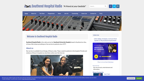 Screenshot of the Southend And District Hospital Radio Service website