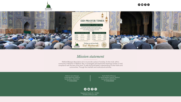 Screenshot of the Watford Mosque And Welfare Association For Muslim Community website