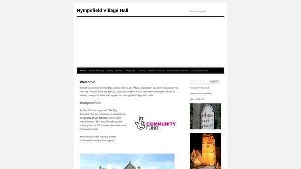 Screenshot of the Nympsfield Village Hall website