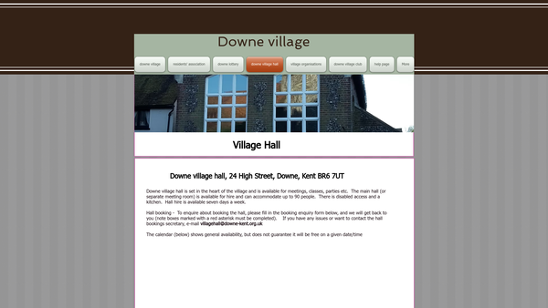 Screenshot of the Downe Village Hall website
