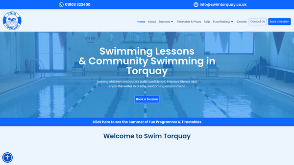 Screenshot of the Swim Torquay Limited website