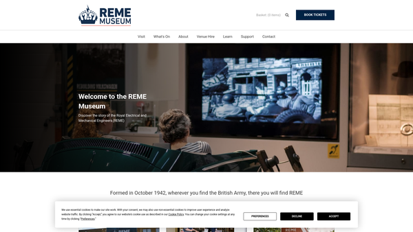 Screenshot of the Corps Of Royal Electrical And Mechanical Engineers Museum website