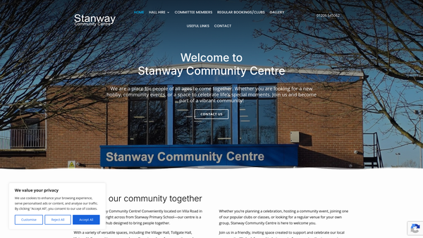 Screenshot of the Stanway Village Hall website