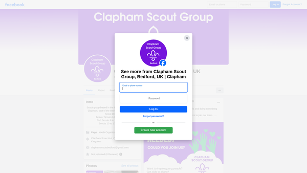 Screenshot of the Clapham (Bedford) Scout Group website