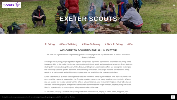 Screenshot of the Exeter And District Scout Council website