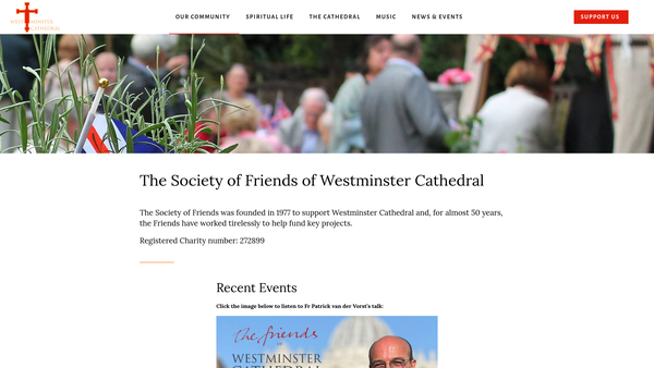 Screenshot of the Society Of Friends Of Westminster Cathedral website