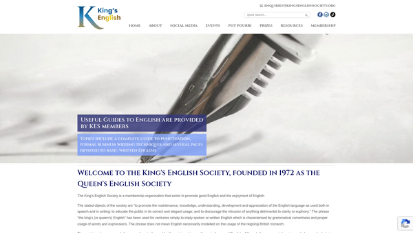 Screenshot of the The King's English Society website