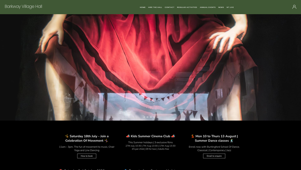 Screenshot of the Barkway Village Hall website