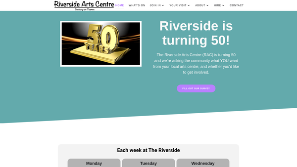 Screenshot of the Riverside Arts Centre Limited website