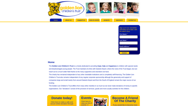 Screenshot of the Golden Lion Children's Trust website