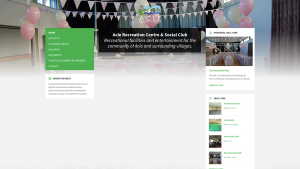 Screenshot of the Acle War Memorial Recreation Centre website