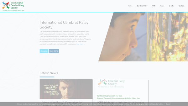 Screenshot of the The International Cerebral Palsy Society website
