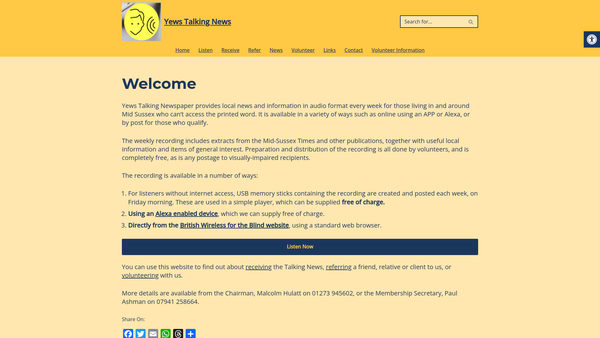 Screenshot of the Yews Talking News website