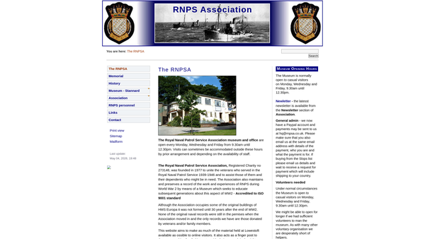 Screenshot of the Royal Naval Patrol Service Association website