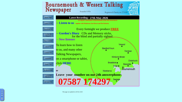 Screenshot of the Bournemouth And Wessex Talking Newspaper website