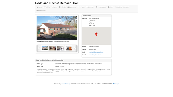 Screenshot of the Rode And District Memorial Hall website