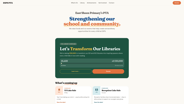 Screenshot of the The Parent Teacher Association Of East Sheen Primary School website