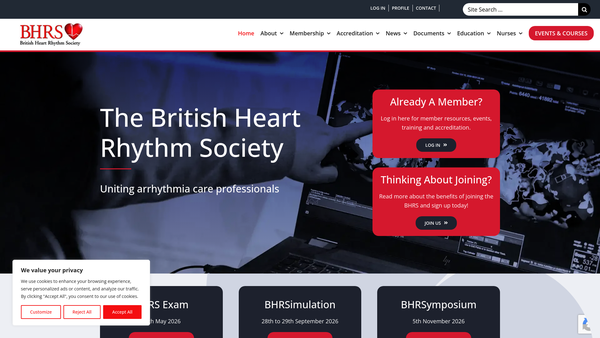 Screenshot of the British Heart Rhythm Society (Bhrs) website
