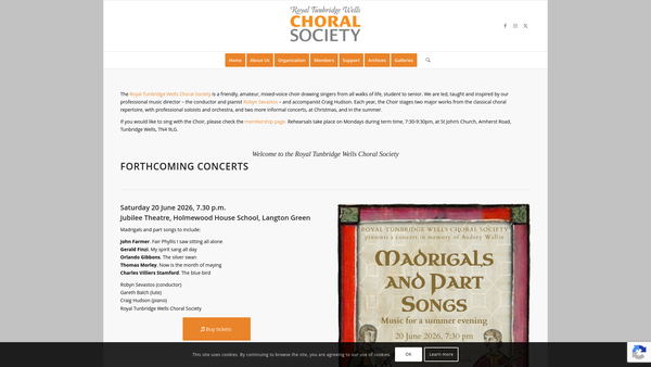 Screenshot of the The Royal Tunbridge Wells Choral Society website