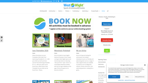 Screenshot of the West Wight Sports and Community Centre Trust Ltd website