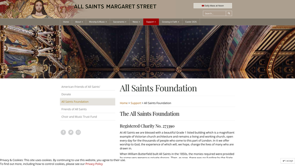 Screenshot of the All Saints Foundation website