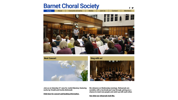 Screenshot of the The Barnet Choral Society website