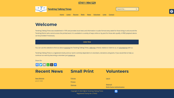 Screenshot of the Tendring District Talking Newspaper Association website