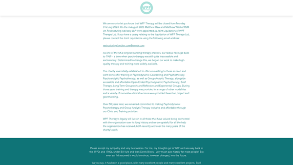 Screenshot of the Wpf Therapy Ltd website