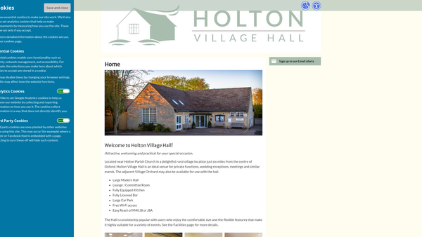Screenshot of the Holton Village Hall website