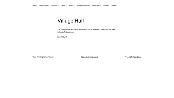 Screenshot of the West Wratting Village Hall website