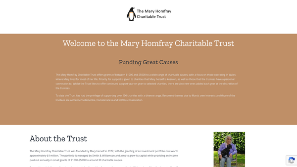 Screenshot of the The Mary Homfray Charitable Trust website