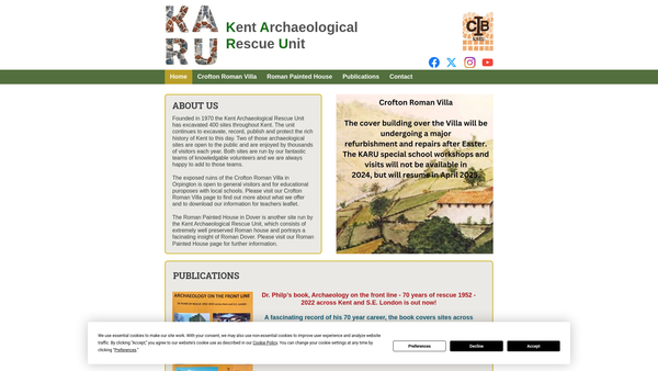 Screenshot of the Kent Archaeological Rescue Unit website