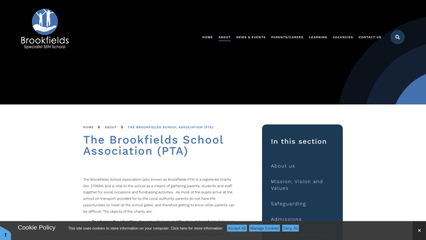Screenshot of the Brookfields School Association website