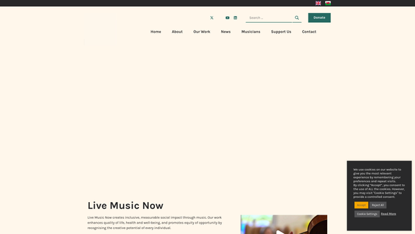 Screenshot of the Live Music Now Limited website