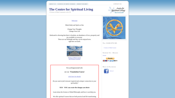 Screenshot of the Bournemouth Church Of Religious Science website
