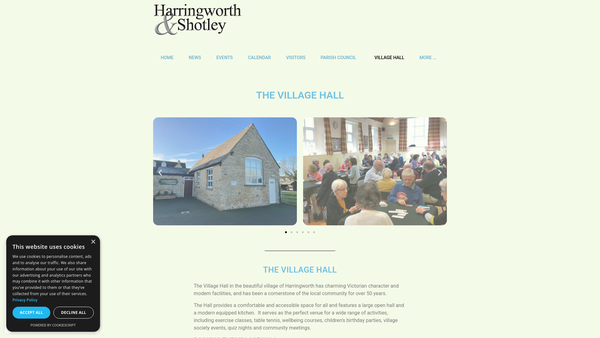 Screenshot of the Harringworth Village Hall website