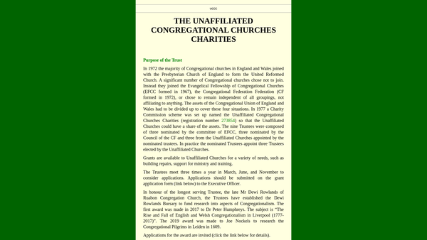 Screenshot of the Charities Administered In Connection With The Unaffiliated Congregational Churches website