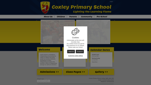 Screenshot of the Parents, Teachers And Friends Of Coxley Cp School website