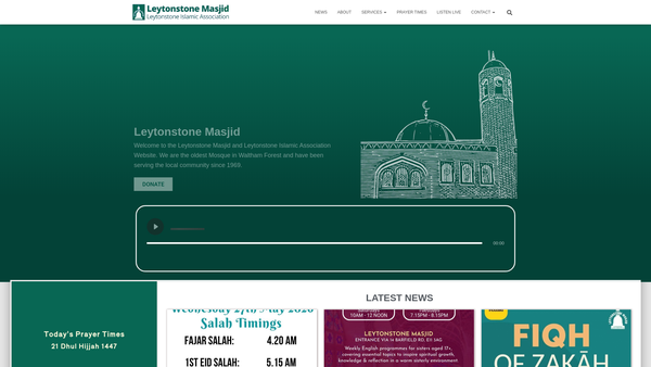 Screenshot of the Leytonstone Islamic Association website