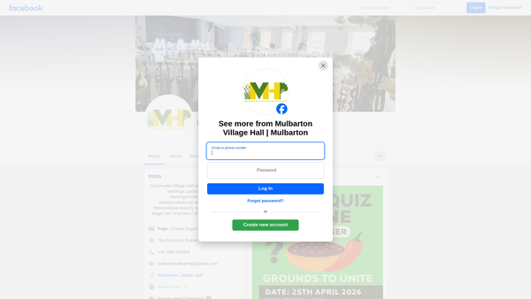 Screenshot of the Mulbarton Village Hall website