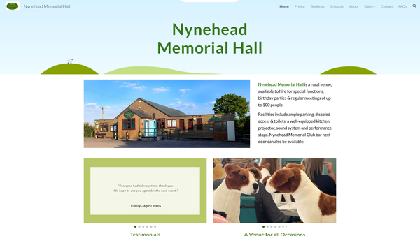 Screenshot of the Nynehead Memorial Hall website