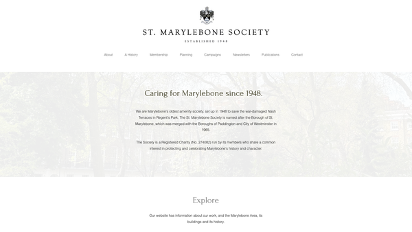 Screenshot of the The St Marylebone Society website