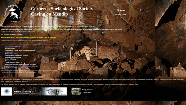 Screenshot of the Cerberus Spelaeological Society website